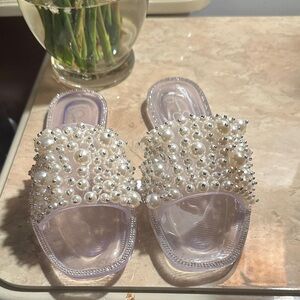 Jessica Simpson Kassime Pearl Embellished Clear Slide Sandals